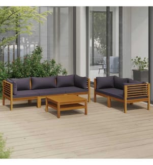 6-tlg. Garten-Lounge-Set mit Auflage Massivholz Akazie