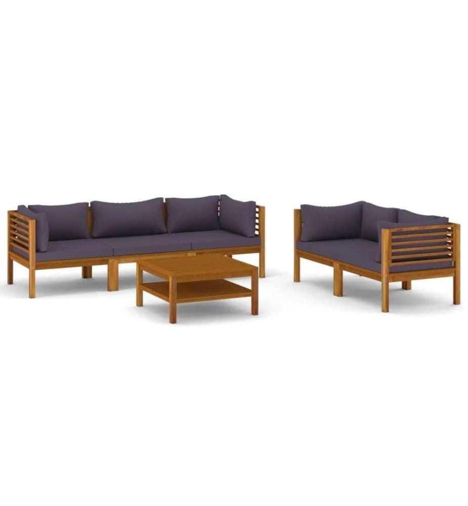 6-tlg. Garten-Lounge-Set mit Auflage Massivholz Akazie