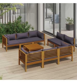 9-tlg. Garten-Lounge-Set mit Kissen Massivholz Akazie