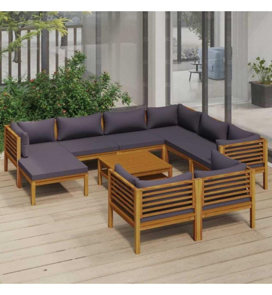 Salon de jardin 10 pcs avec coussin Bois d'acacia solide