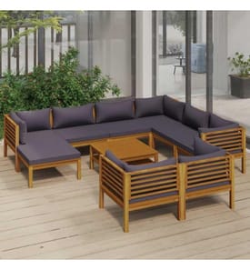 10-tlg. Garten-Lounge-Set mit Auflage Massivholz Akazie