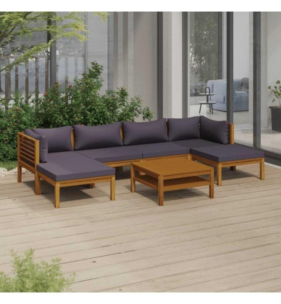7-tlg. Garten-Lounge-Set mit Auflage Massivholz Akazie