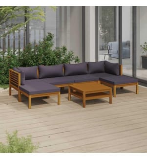 7-tlg. Garten-Lounge-Set mit Auflage Massivholz Akazie