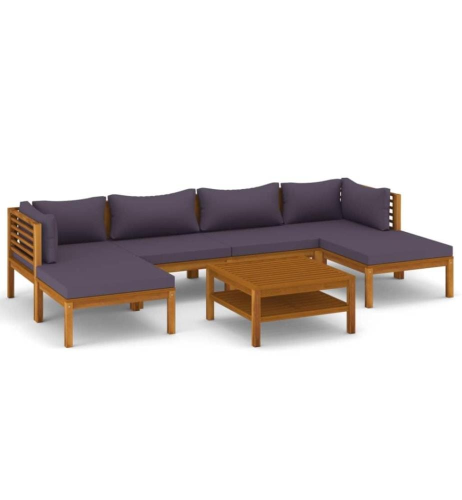 7-tlg. Garten-Lounge-Set mit Auflage Massivholz Akazie