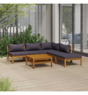 6-tlg. Garten-Lounge-Set mit Auflage Massivholz Akazie