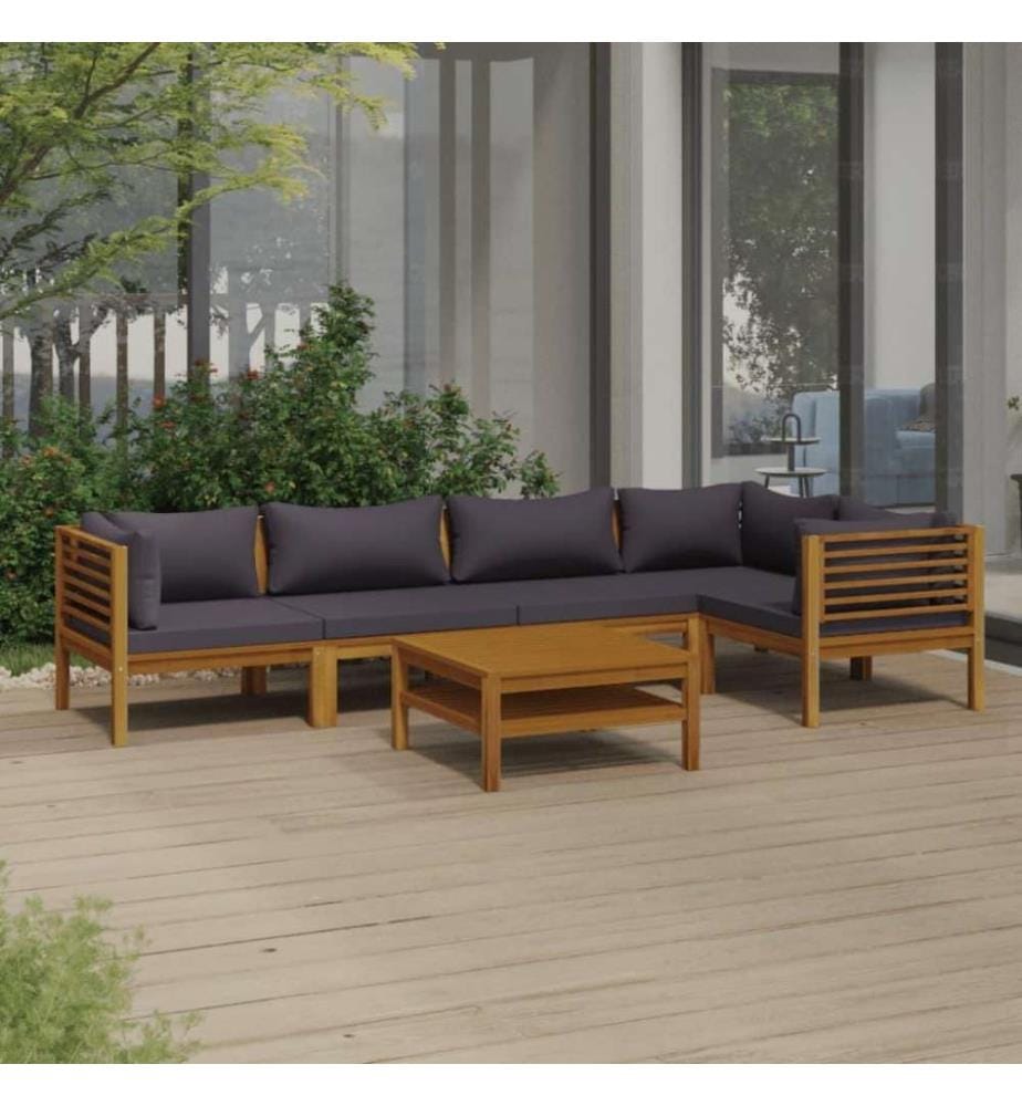 6-tlg. Garten-Lounge-Set mit Auflage Massivholz Akazie