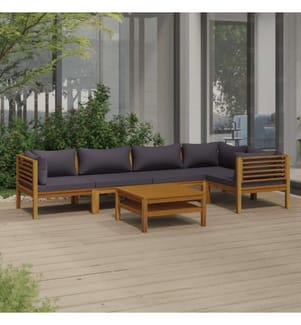 6-tlg. Garten-Lounge-Set mit Auflage Massivholz Akazie