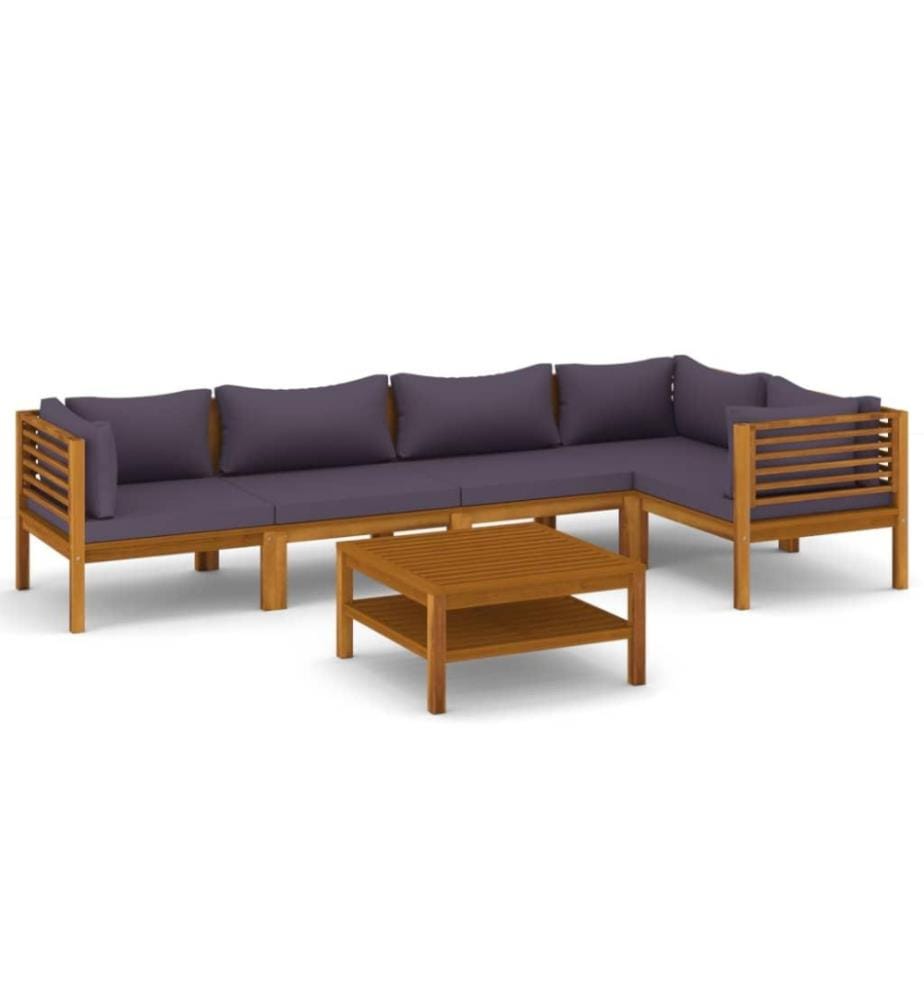 6-tlg. Garten-Lounge-Set mit Auflage Massivholz Akazie