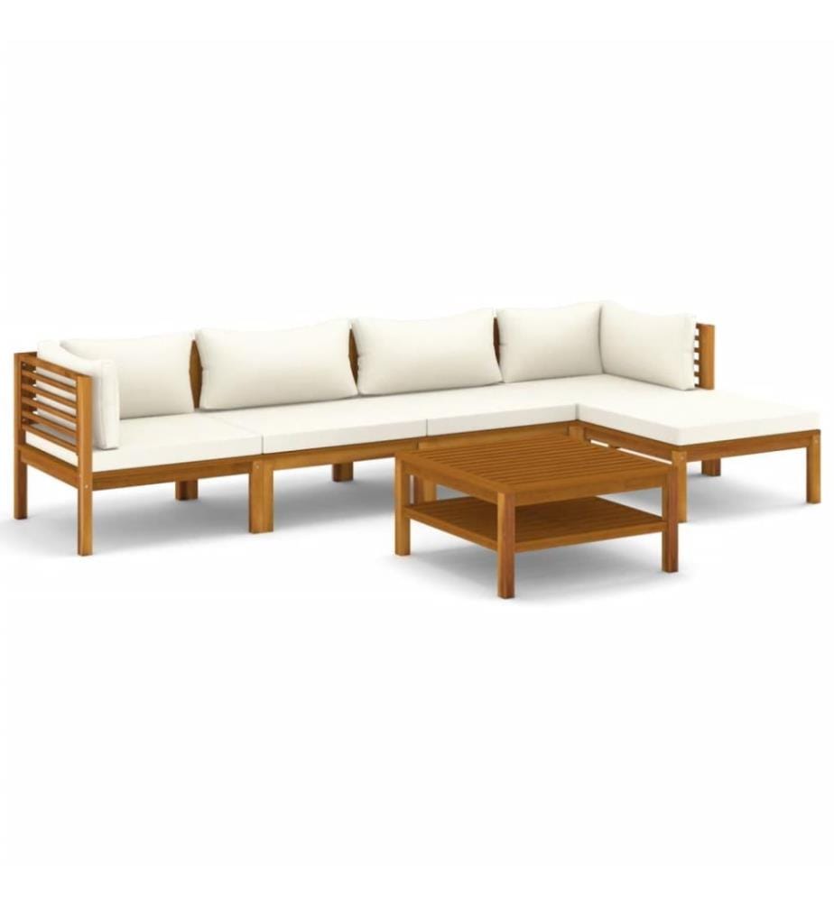 6-tlg. Garten-Lounge-Set mit Creme Kissen Massivholz Akazie