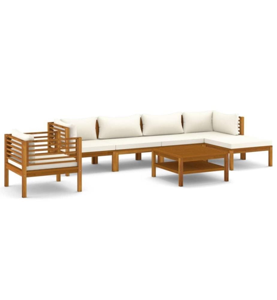 7-tlg. Garten-Lounge-Set mit Creme Kissen Massivholz Akazie