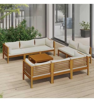 9-tlg. Garten-Lounge-Set mit Creme Kissen Massivholz Akazie