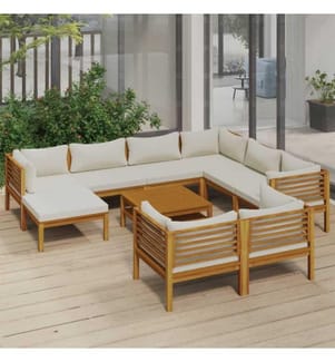 10-tlg. Garten-Lounge-Set mit Creme Kissen Massivholz Akazie