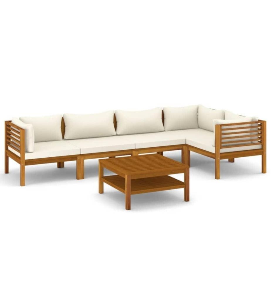 6-tlg. Garten-Lounge-Set mit Creme Kissen Massivholz Akazie