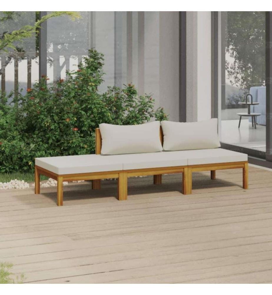 3-tlg. Garten-Lounge-Set mit Creme Kissen Massivholz Akazie