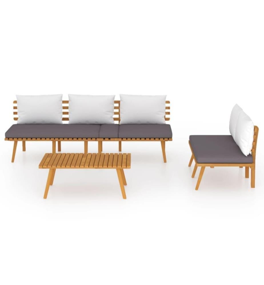 3-tlg. Garten-Lounge-Set mit Kissen Massivholz Akazie