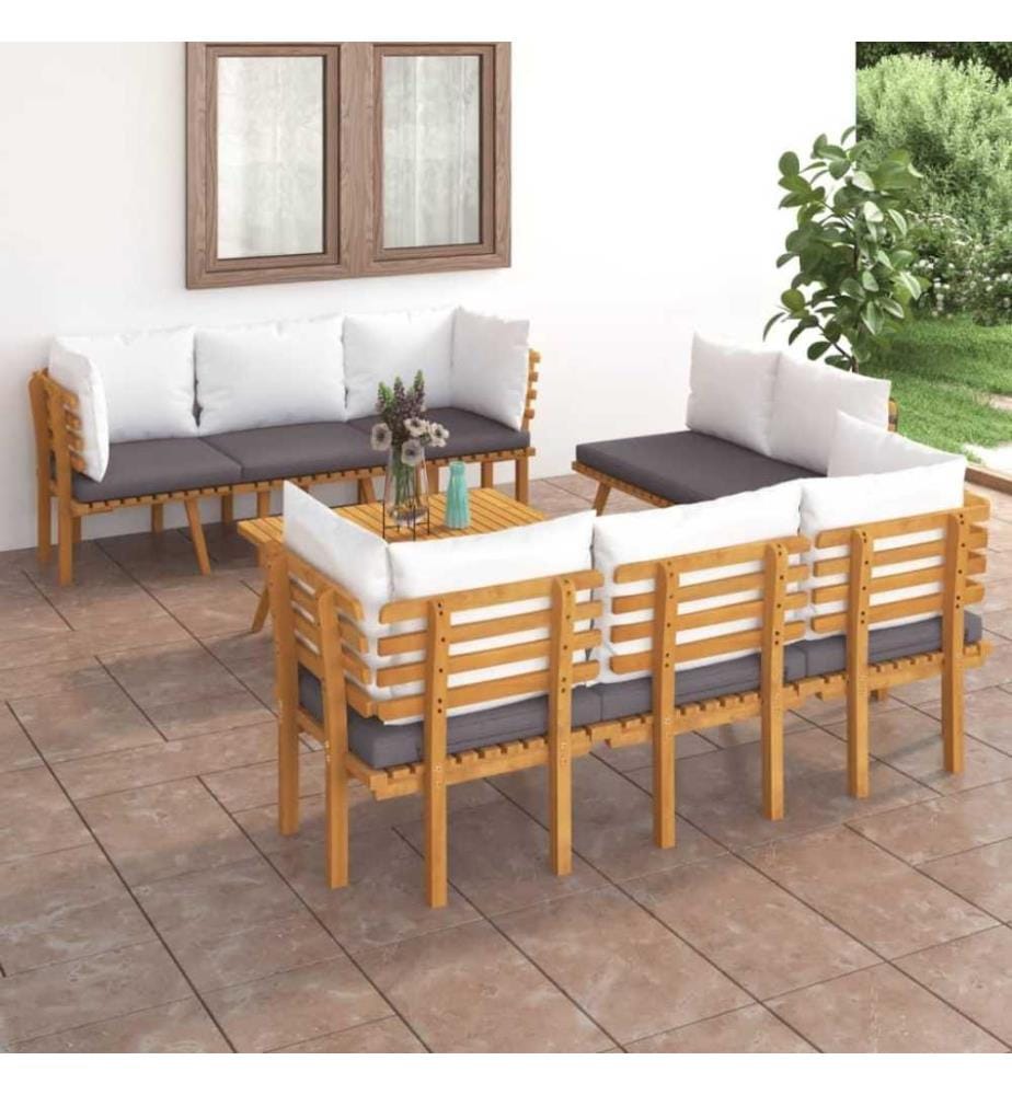 Salon de jardin 8 pcs avec coussins Bois d'acacia solide