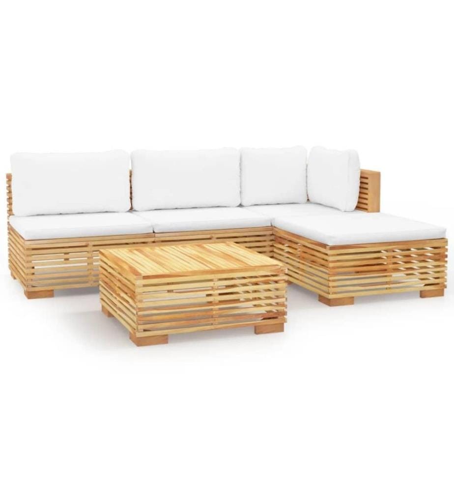 Salon de jardin 5 pcs avec coussins Bois de teck solide