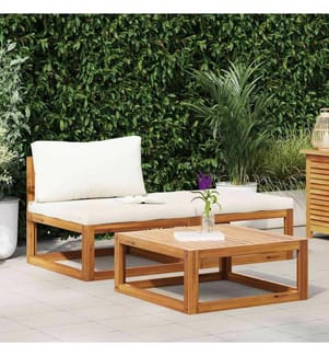 3-tlg. Garten-Lounge-Set mit Creme-Kissen Massivholz Akazie