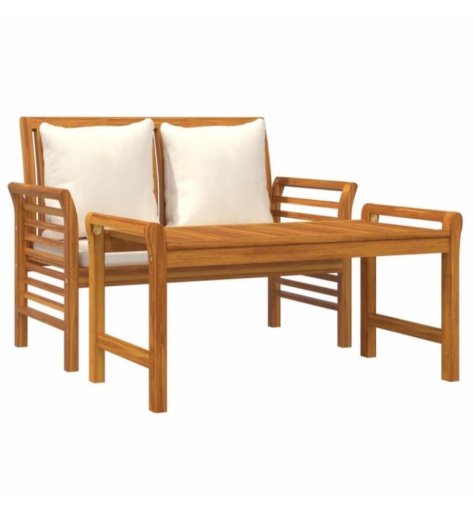 Salon de jardin avec coussins blanc crème 2 pcs Bois massif