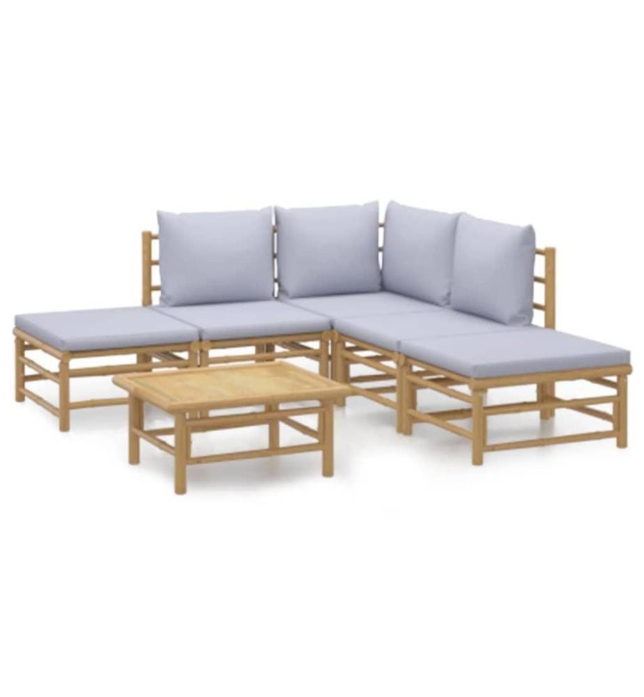 6-tlg. Garten-Lounge-Set mit Hellgrauen Kissen Bambus