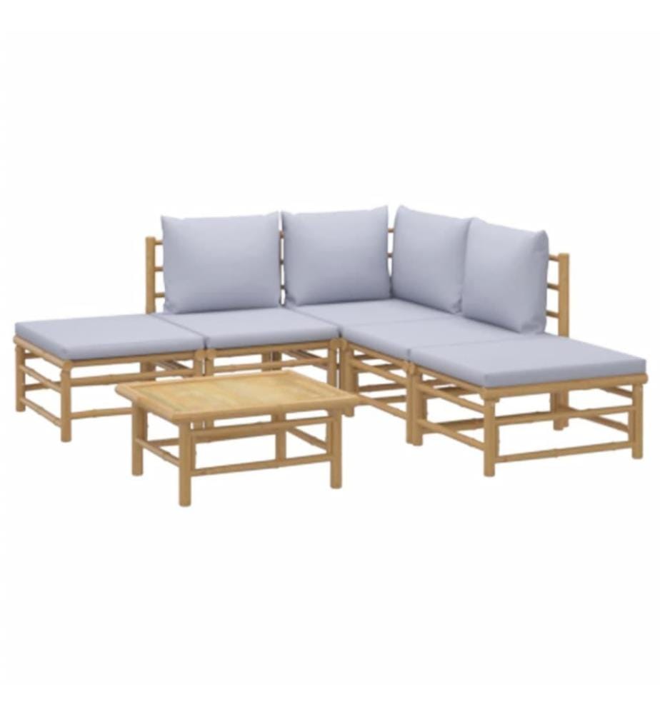 6-tlg. Garten-Lounge-Set mit Hellgrauen Kissen Bambus