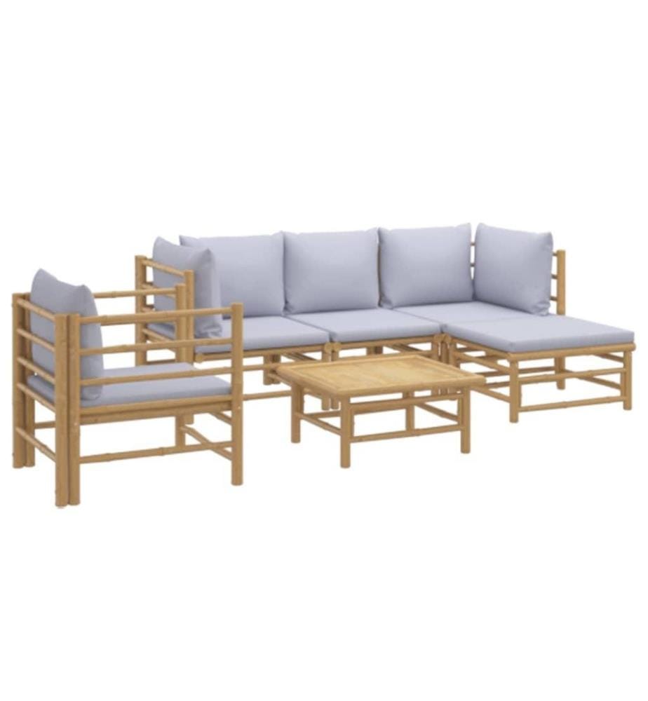 6-tlg. Garten-Lounge-Set mit Hellgrauen Kissen Bambus