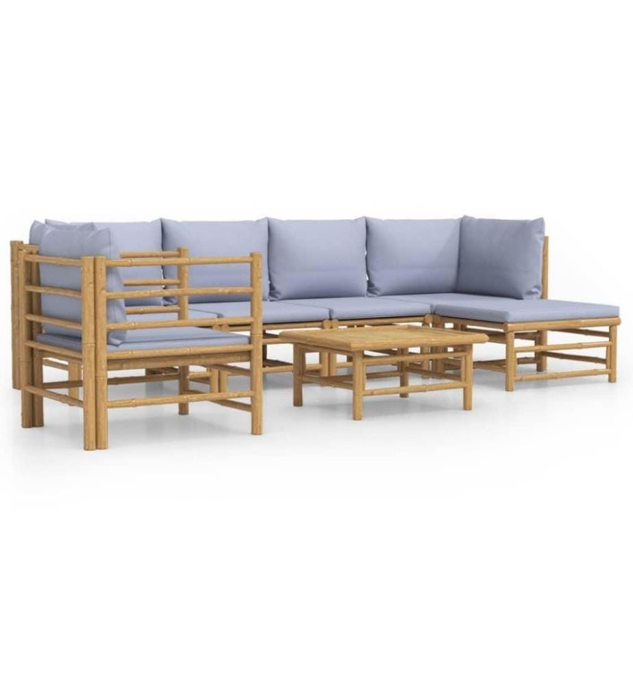 7-tlg. Garten-Lounge-Set mit Hellgrauen Kissen Bambus