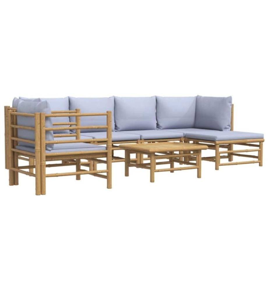 7-tlg. Garten-Lounge-Set mit Hellgrauen Kissen Bambus