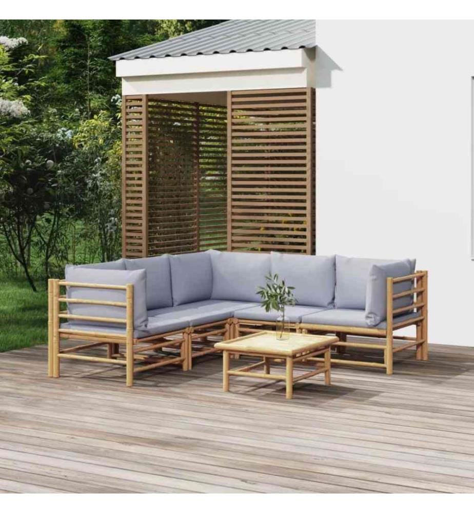 Salon de jardin 6 pcs avec coussins gris clair bambou