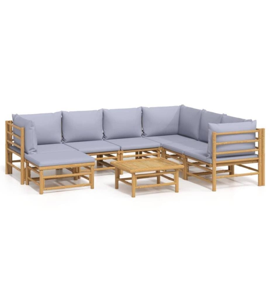 8-tlg. Garten-Lounge-Set mit Kissen Hellgrau Bambus