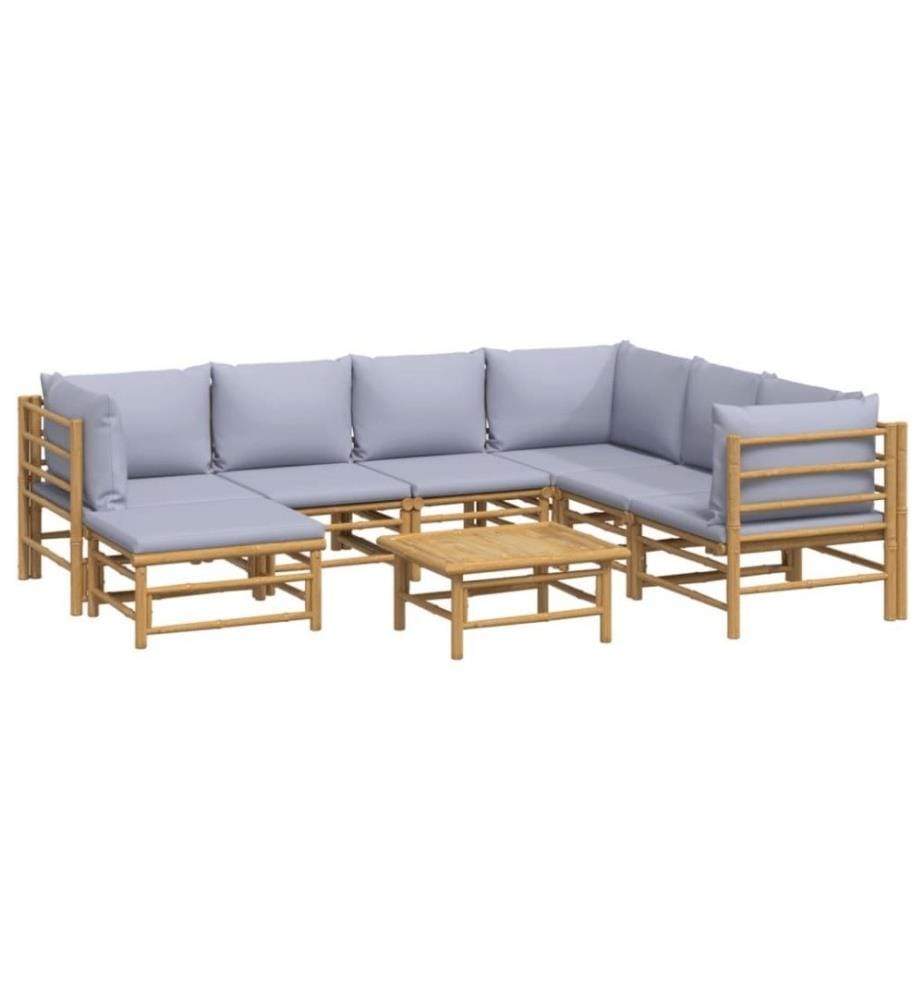 8-tlg. Garten-Lounge-Set mit Kissen Hellgrau Bambus