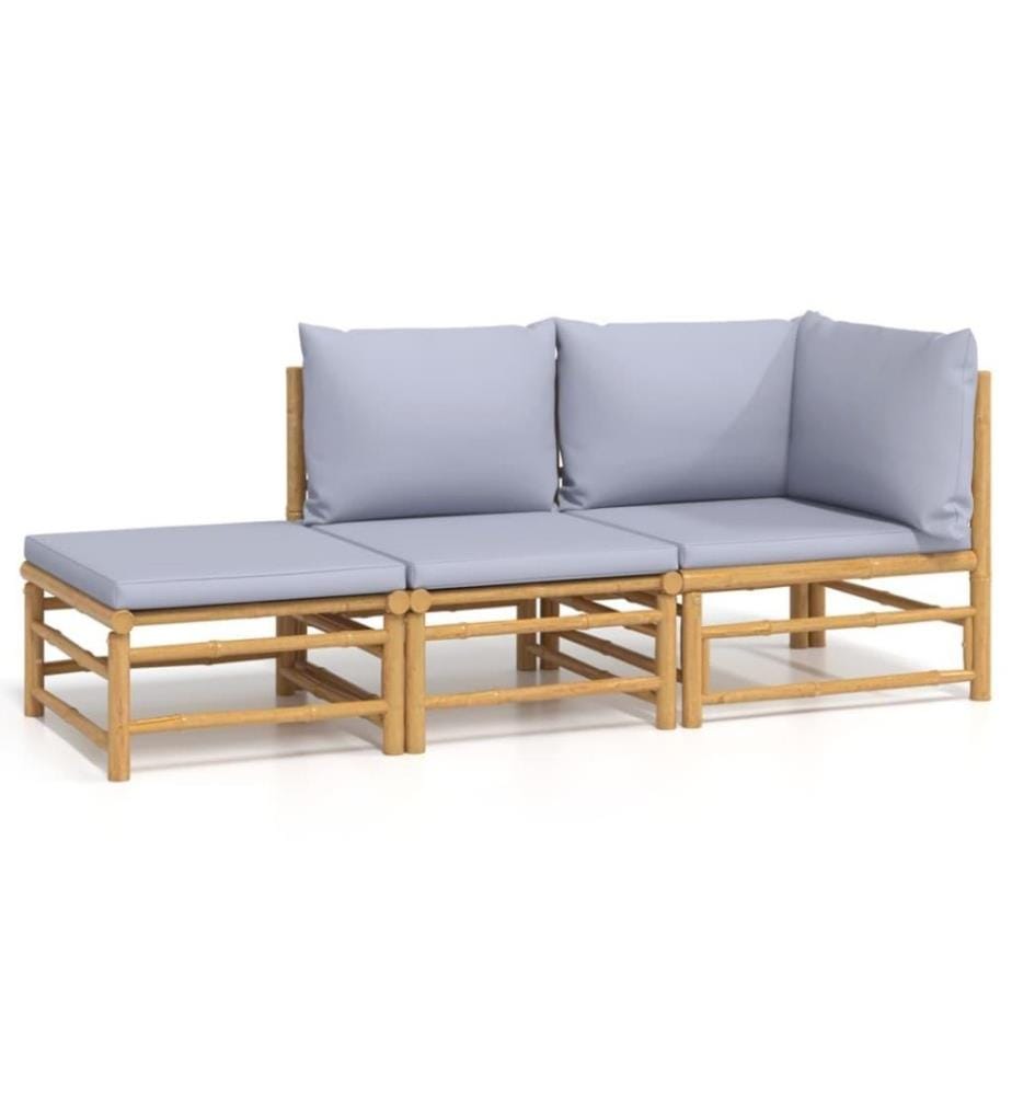 Salon de jardin 3 pcs avec coussins gris clair bambou