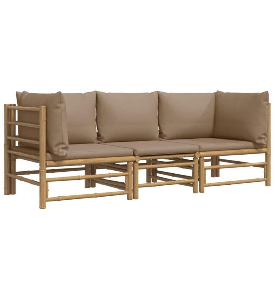 3-tlg. Garten-Lounge-Set mit Taupe Kissen Bambus