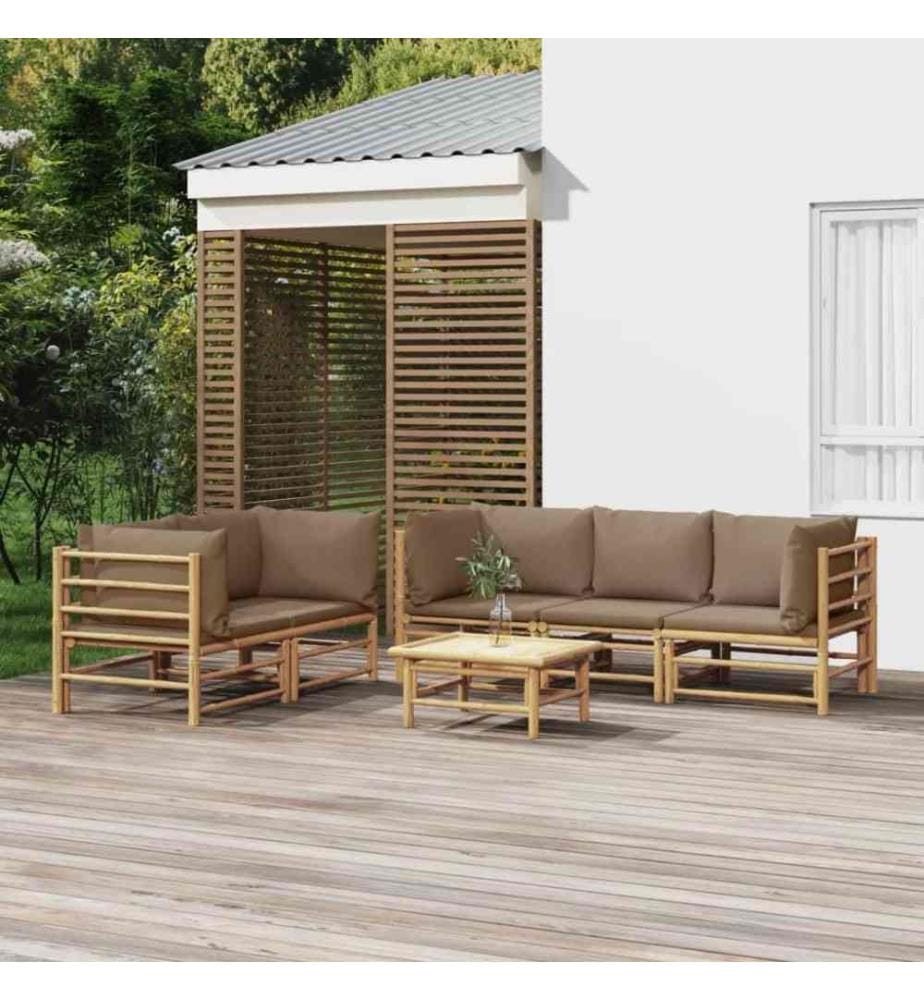 6-tlg. Garten-Lounge-Set mit Kissen Taupe Bambus