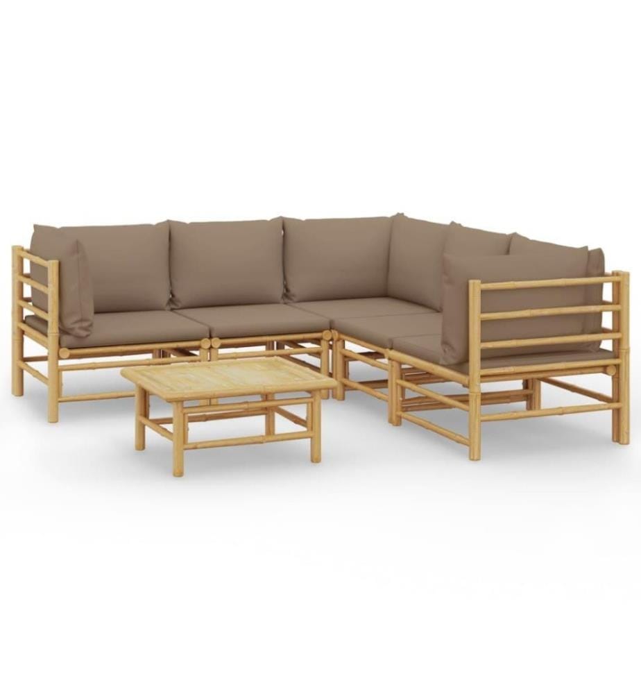 Salon de jardin 6 pcs avec coussins taupe bambou