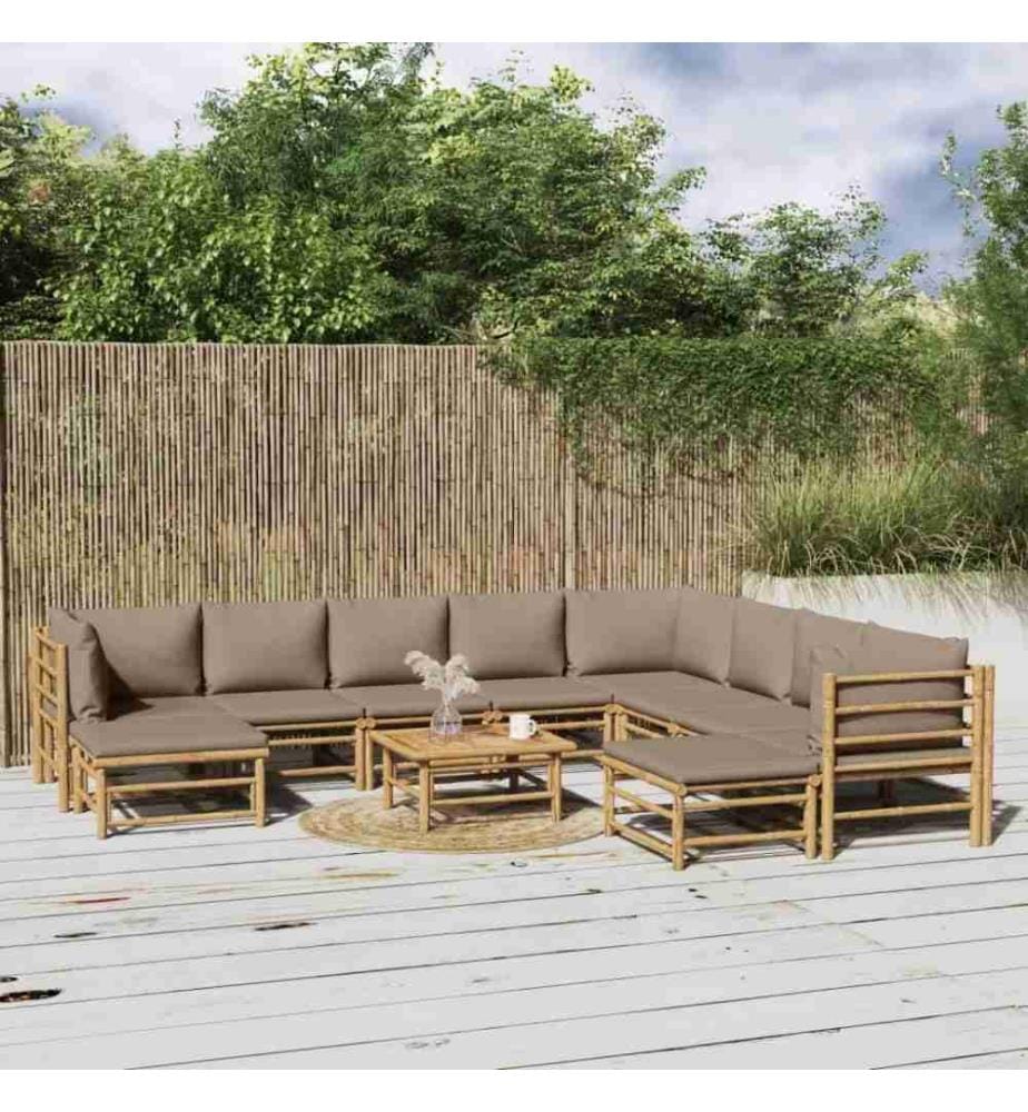 11-tlg. Garten-Lounge-Set mit Kissen Taupe Bambus