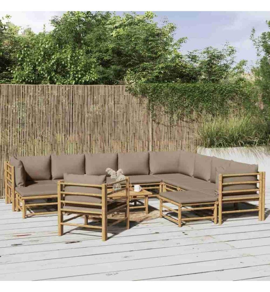 12-tlg. Garten-Lounge-Set mit Kissen Taupe Bambus