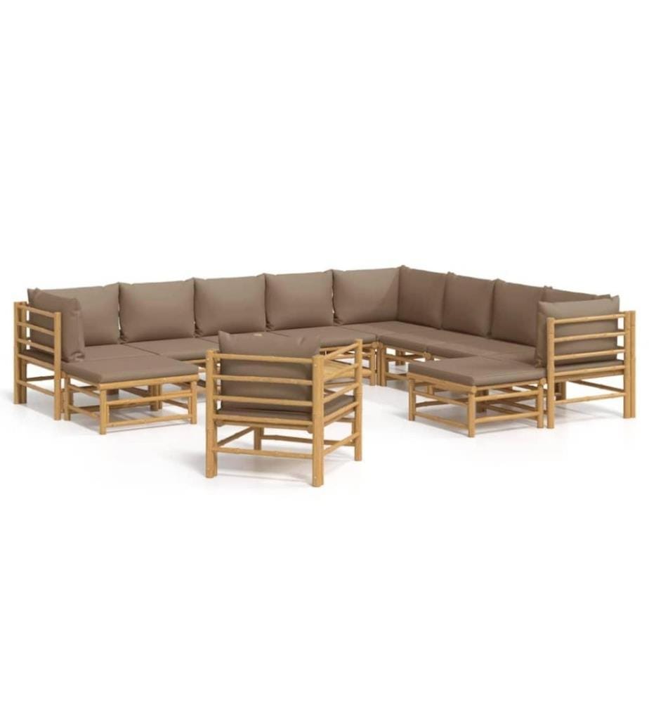 12-tlg. Garten-Lounge-Set mit Kissen Taupe Bambus
