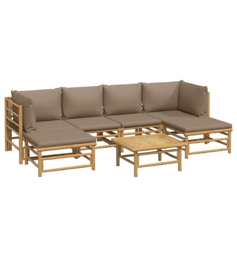 Salon de jardin 7 pcs avec coussins taupe bambou