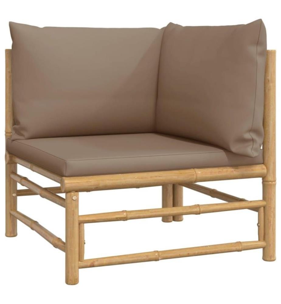 Salon de jardin 7 pcs avec coussins taupe bambou