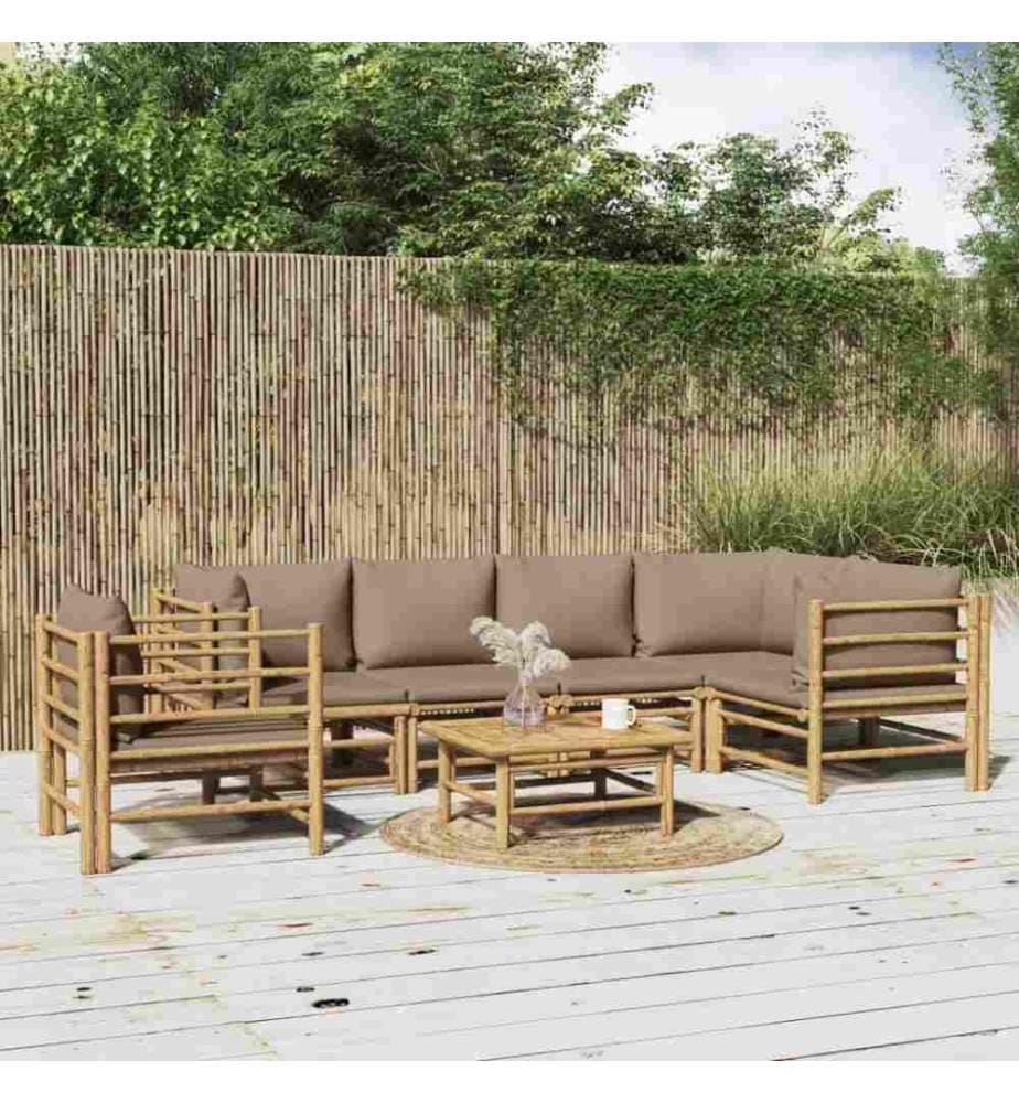 7-tlg. Garten-Lounge-Set mit Taupe Kissen Bambus