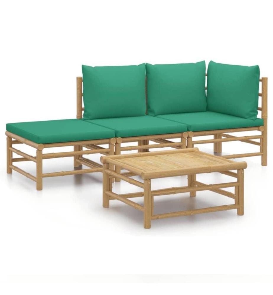 Salon de jardin 4 pcs avec coussins vert bambou