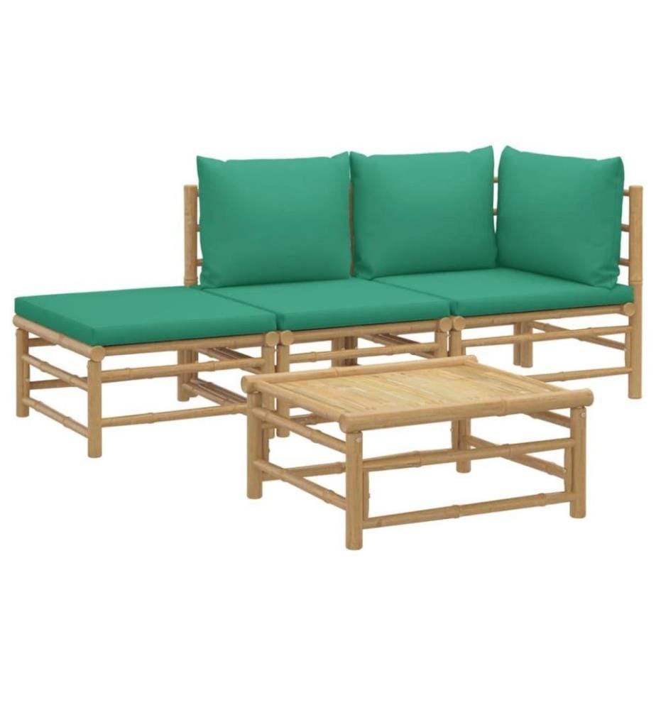 Salon de jardin 4 pcs avec coussins vert bambou