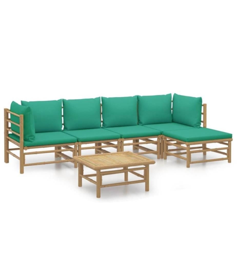Salon de jardin 6 pcs avec coussins vert bambou
