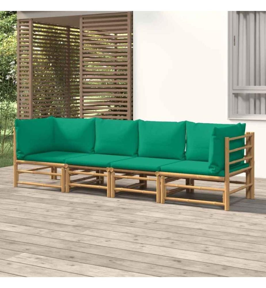 Salon de jardin 4 pcs avec coussins vert bambou
