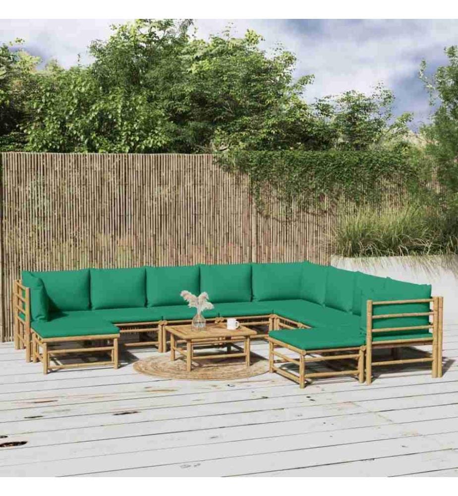 Salon de jardin 11 pcs avec coussins vert bambou