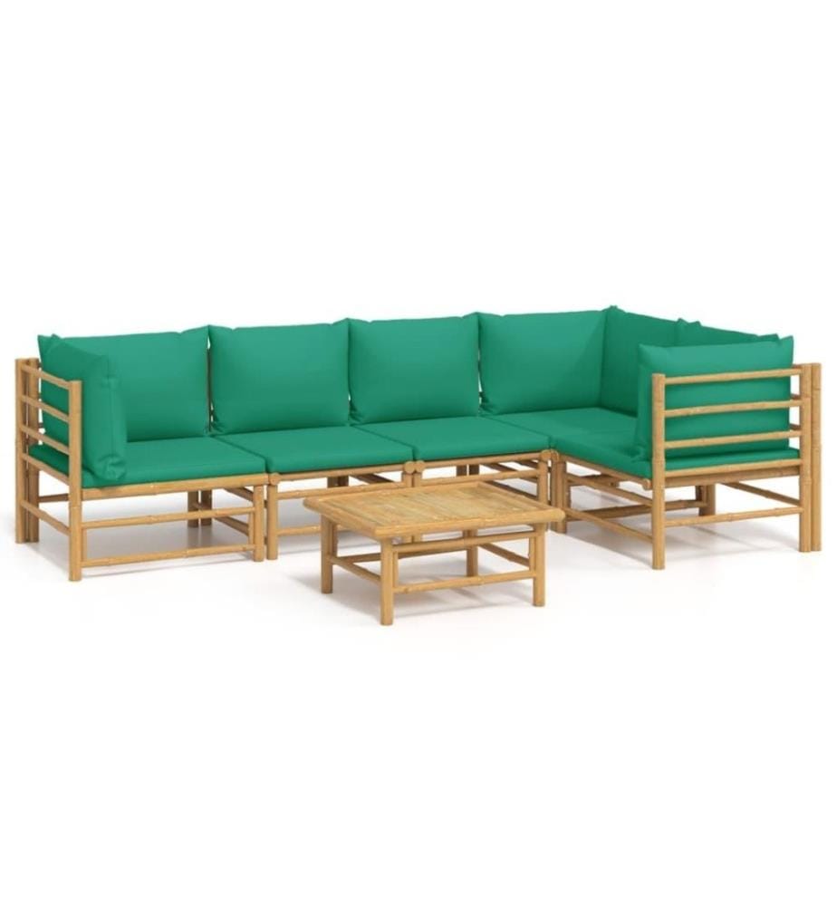 Salon de jardin 6 pcs avec coussins vert bambou