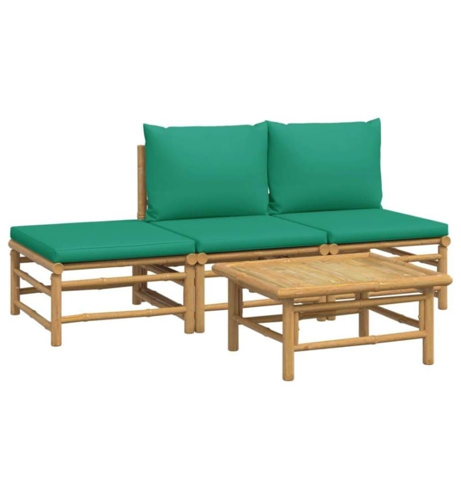 Salon de jardin 4 pcs avec coussins vert bambou