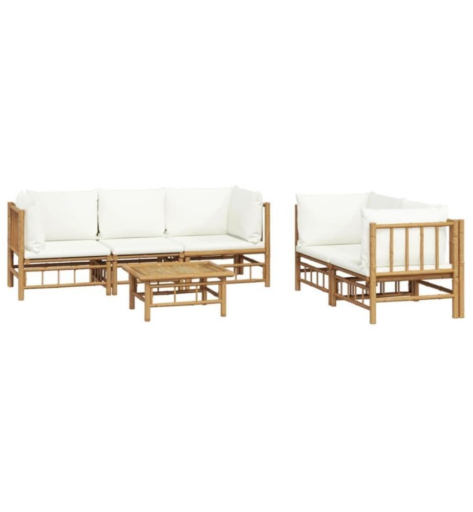 6-tlg. Garten-Lounge-Set mit Cremeweissen Kissen Bambus