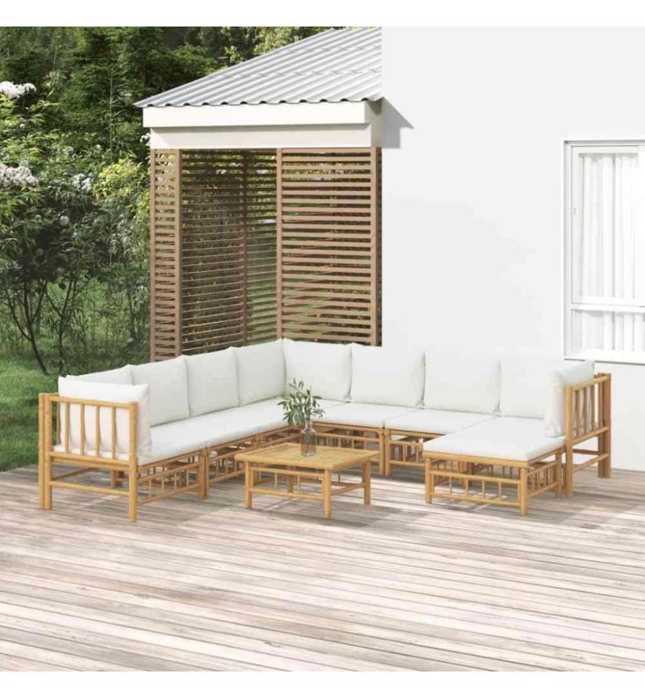 9-tlg. Garten-Lounge-Set mit Cremeweissen Kissen Bambus